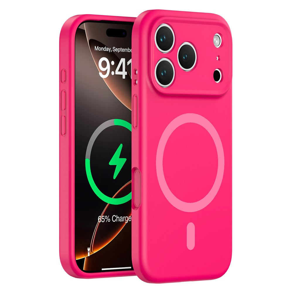 For iPhone 17 Pro Max Case Compatible with MagSafe Precision Fit PC + Liquid Silicone Protective Phone Cover - Fluorescent Rose