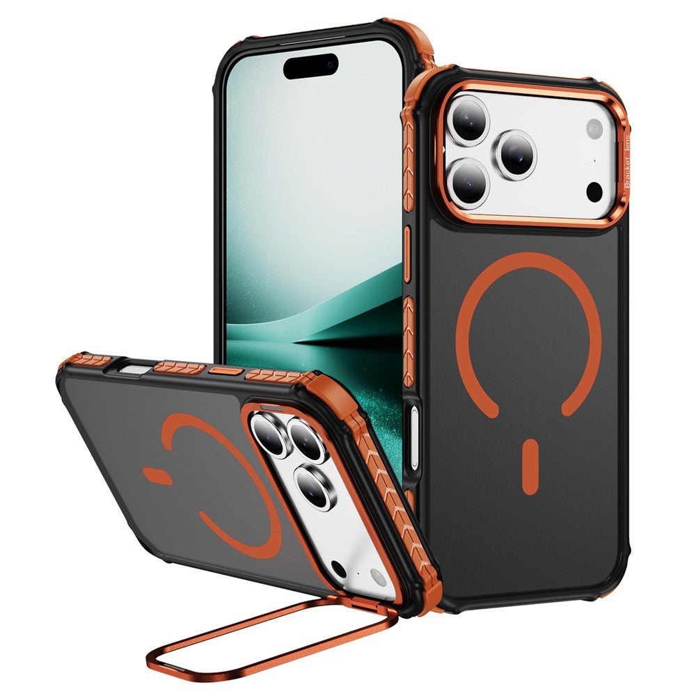 For iPhone 17 Pro Max Case with Lens Kickstand Matte Phone Back Cover Compatible with MagSafe - Orange