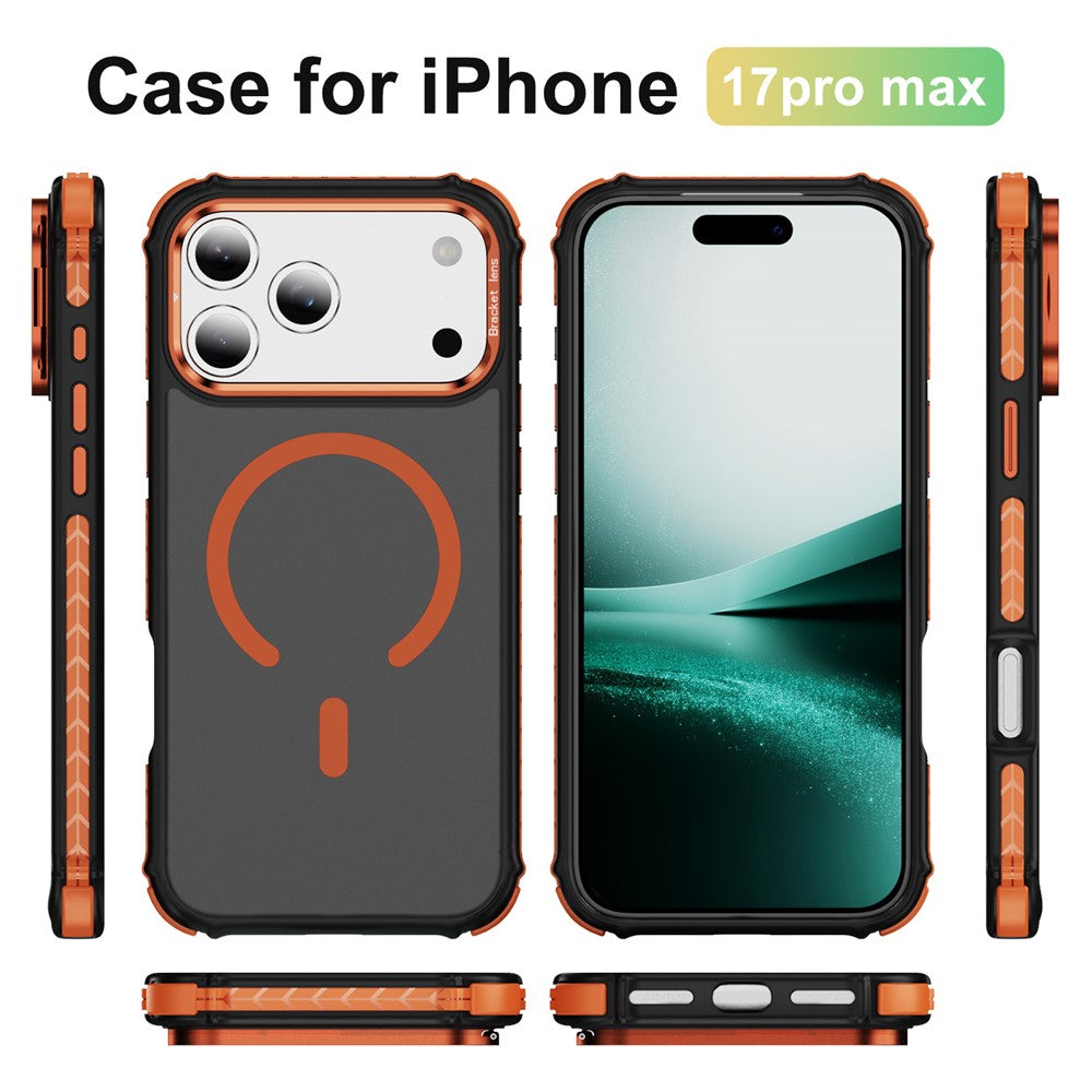 For iPhone 17 Pro Max Case with Lens Kickstand Matte Phone Back Cover Compatible with MagSafe - Orange