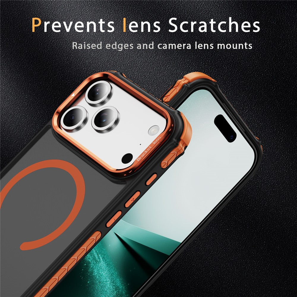 For iPhone 17 Pro Max Case with Lens Kickstand Matte Phone Back Cover Compatible with MagSafe - Orange