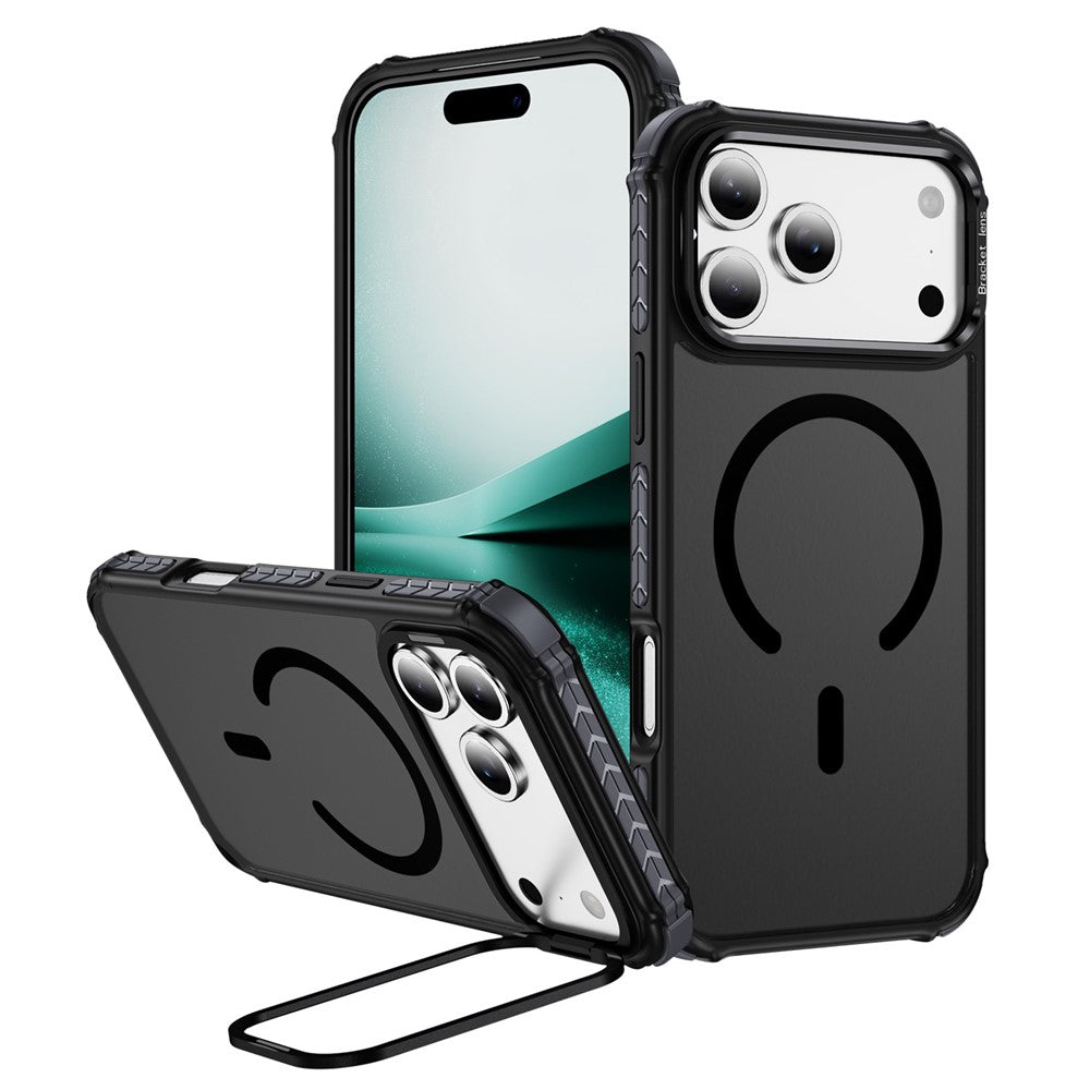 For iPhone 17 Pro Max Case with Lens Kickstand Matte Phone Back Cover Compatible with MagSafe - Black