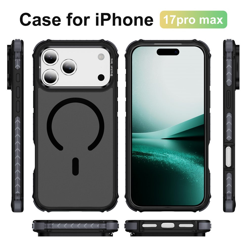 For iPhone 17 Pro Max Case with Lens Kickstand Matte Phone Back Cover Compatible with MagSafe - Black