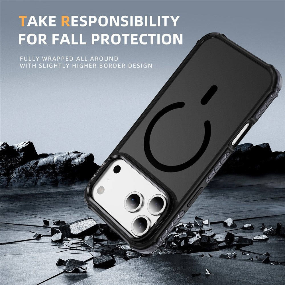 For iPhone 17 Pro Max Case with Lens Kickstand Matte Phone Back Cover Compatible with MagSafe - Black