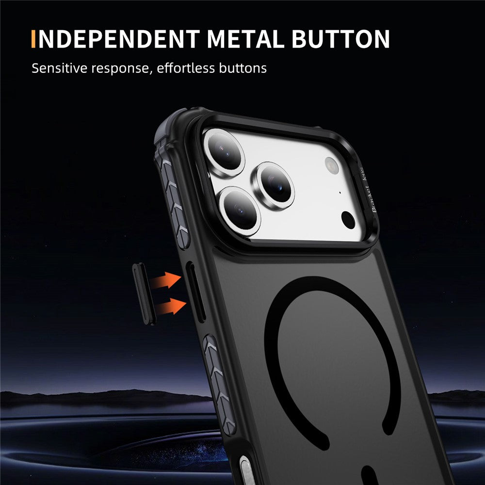 For iPhone 17 Pro Max Case with Lens Kickstand Matte Phone Back Cover Compatible with MagSafe - Black