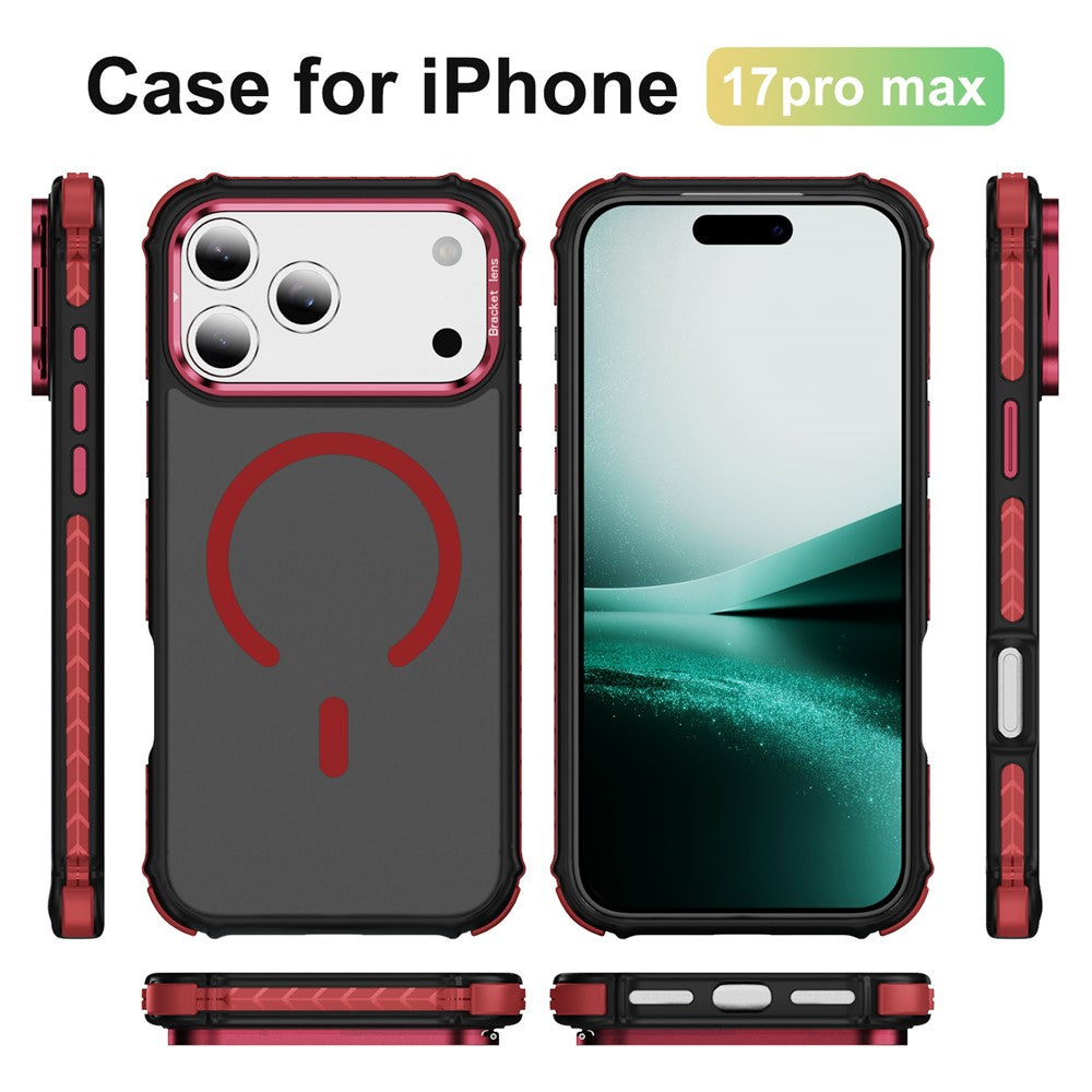 For iPhone 17 Pro Max Case with Lens Kickstand Matte Phone Back Cover Compatible with MagSafe - Red