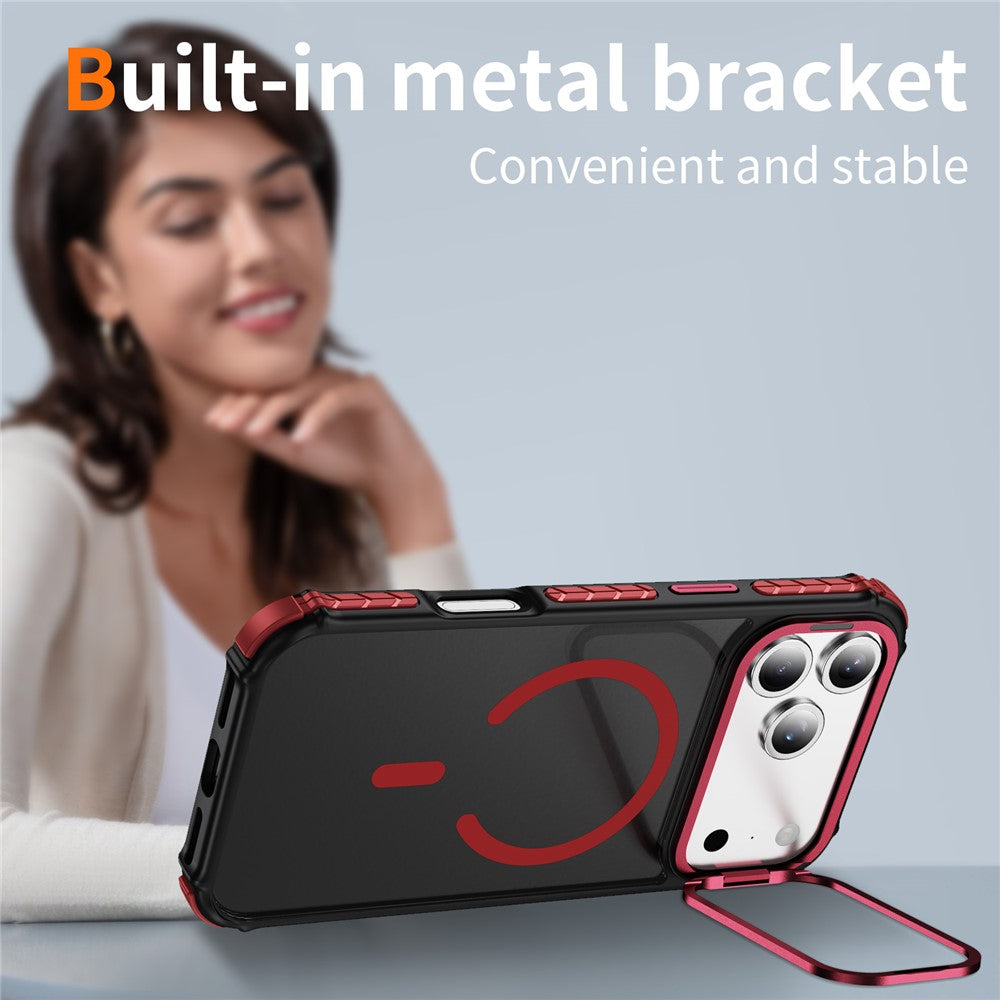 For iPhone 17 Pro Max Case with Lens Kickstand Matte Phone Back Cover Compatible with MagSafe - Red