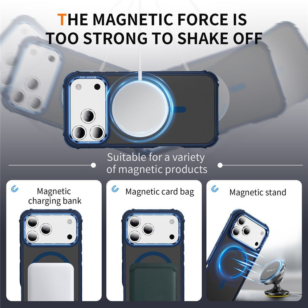 For iPhone 17 Pro Max Case with Lens Kickstand Matte Phone Back Cover Compatible with MagSafe - Blue