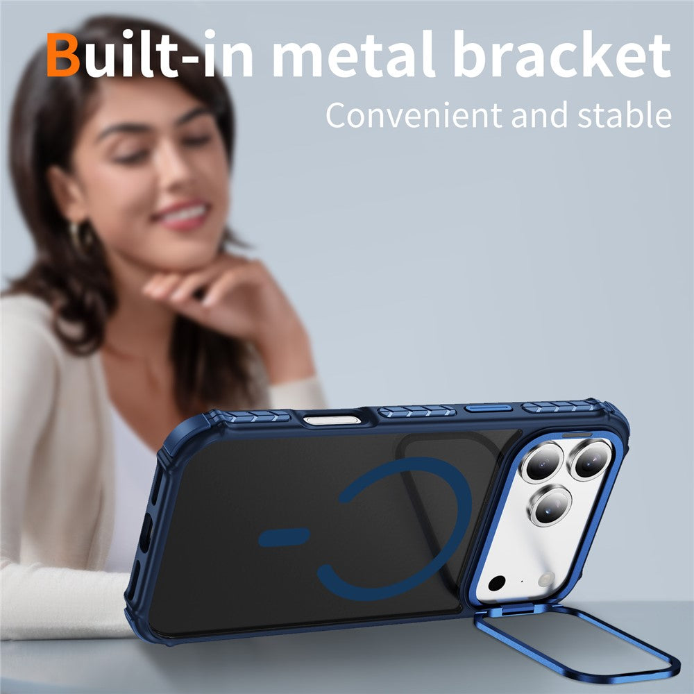 For iPhone 17 Pro Max Case with Lens Kickstand Matte Phone Back Cover Compatible with MagSafe - Blue