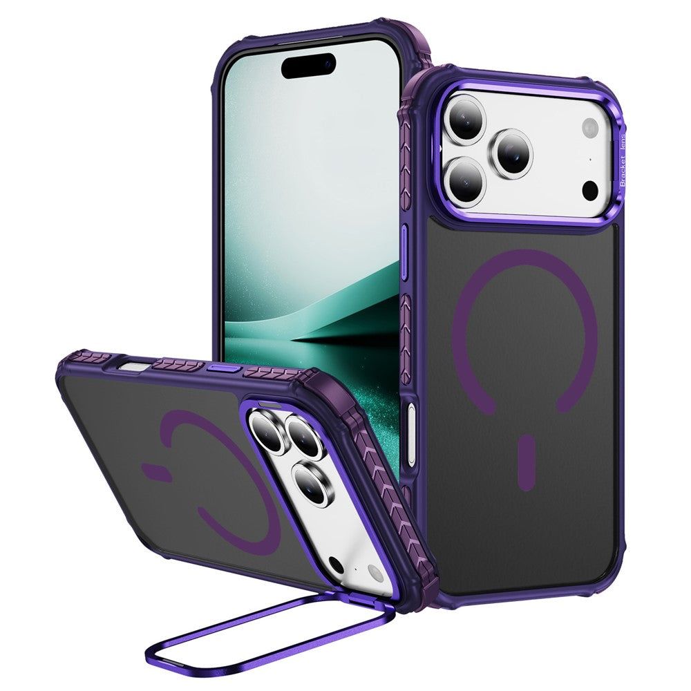 For iPhone 17 Pro Max Case with Lens Kickstand Matte Phone Back Cover Compatible with MagSafe - Purple
