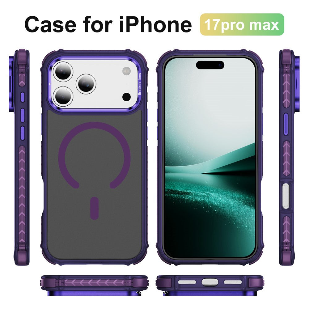 For iPhone 17 Pro Max Case with Lens Kickstand Matte Phone Back Cover Compatible with MagSafe - Purple