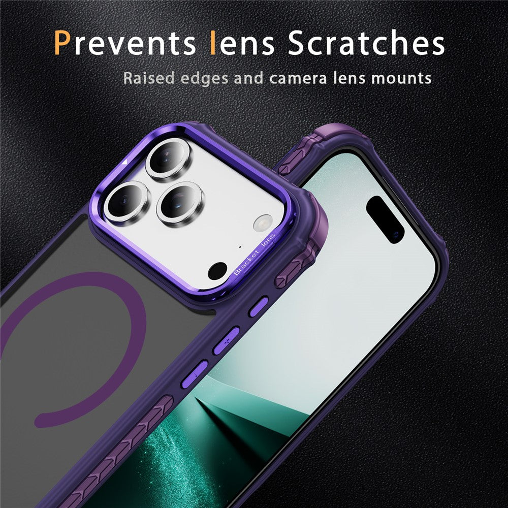 For iPhone 17 Pro Max Case with Lens Kickstand Matte Phone Back Cover Compatible with MagSafe - Purple