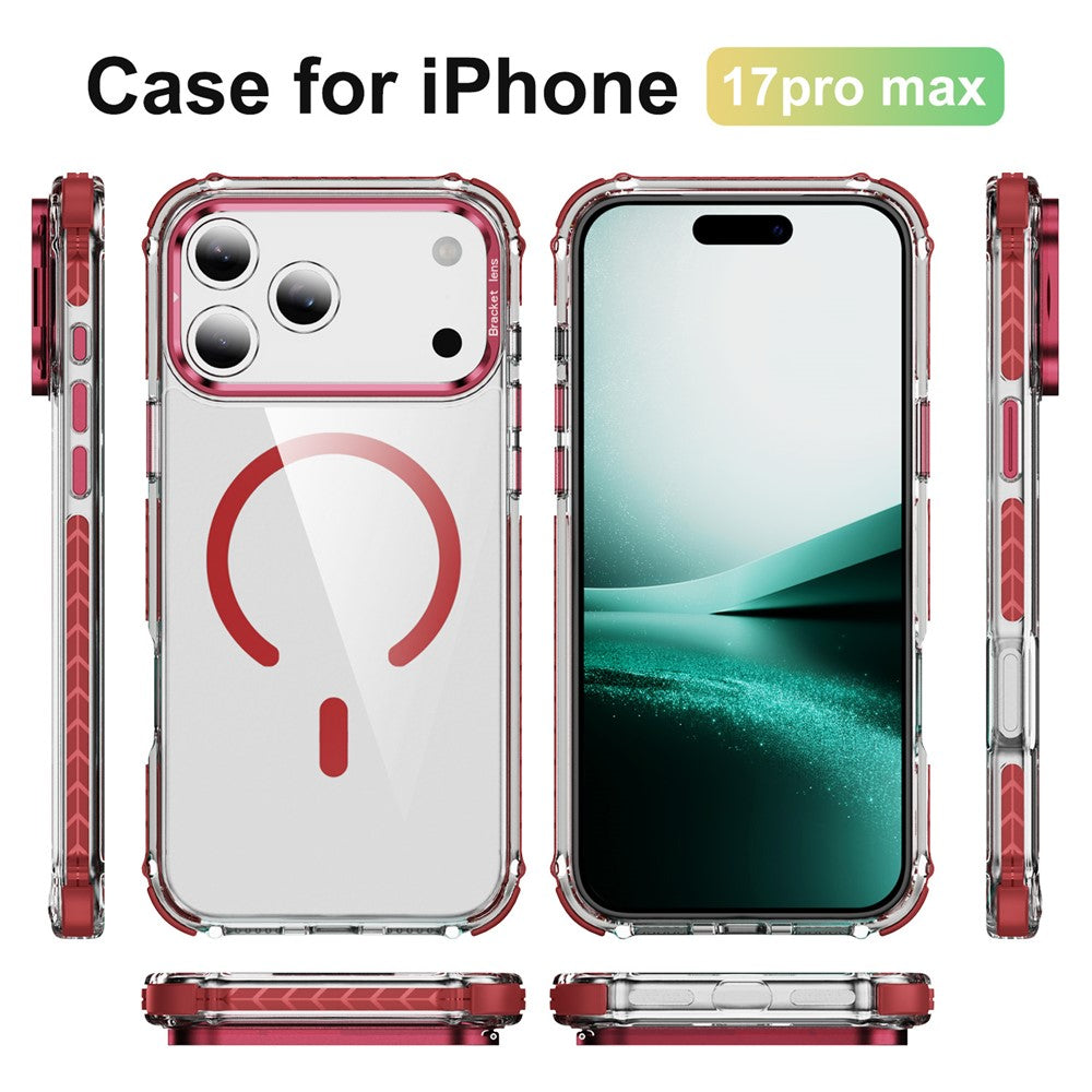 For iPhone 17 Pro Max Clear Phone Case with Lens Kickstand Cover Compatible with MagSafe - Red