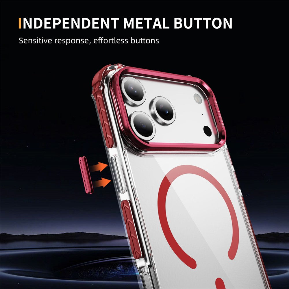 For iPhone 17 Pro Max Clear Phone Case with Lens Kickstand Cover Compatible with MagSafe - Red