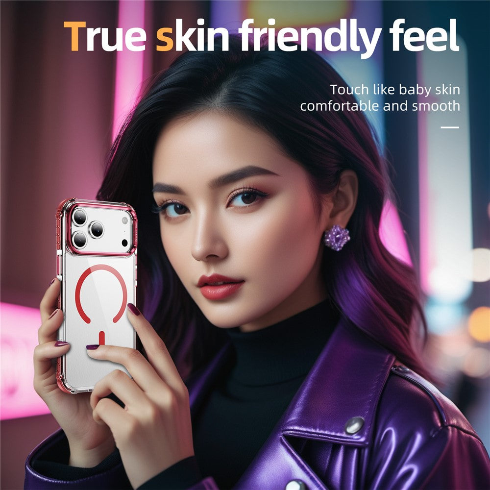 For iPhone 17 Pro Max Clear Phone Case with Lens Kickstand Cover Compatible with MagSafe - Red