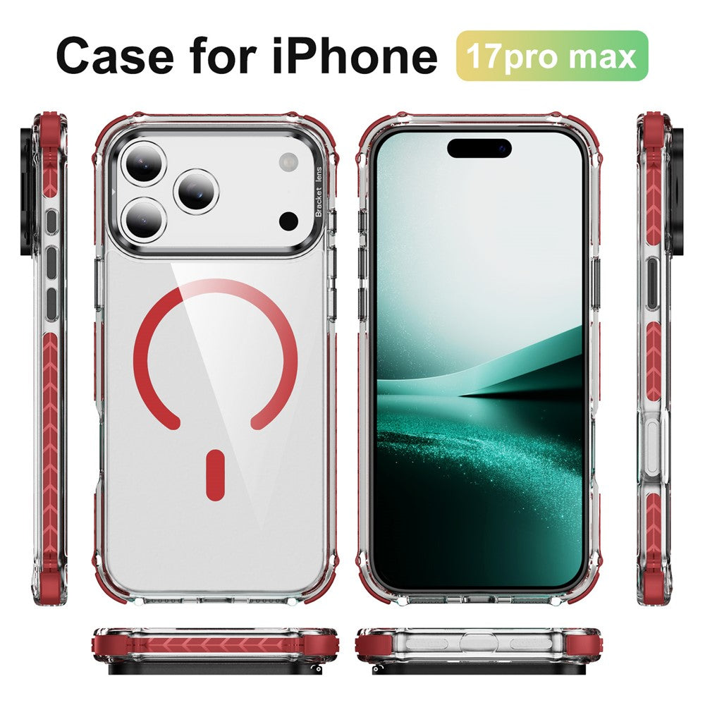 For iPhone 17 Pro Max Clear Phone Case with Lens Kickstand Cover Compatible with MagSafe - Red / Black