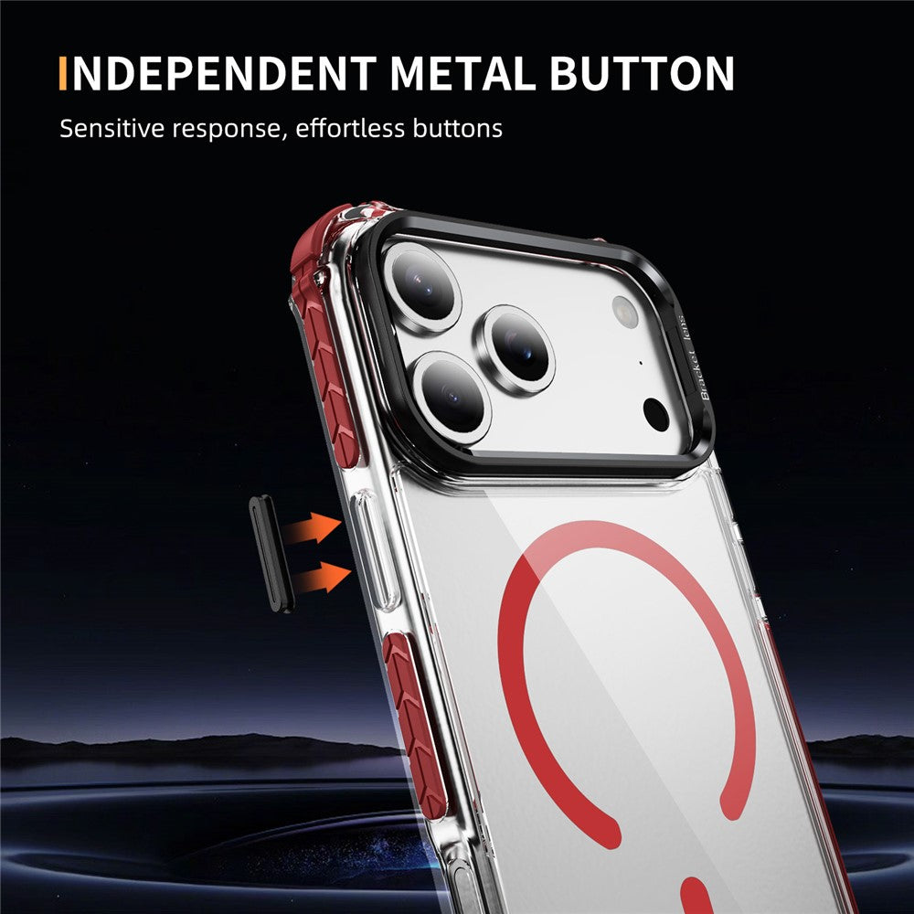 For iPhone 17 Pro Max Clear Phone Case with Lens Kickstand Cover Compatible with MagSafe - Red / Black