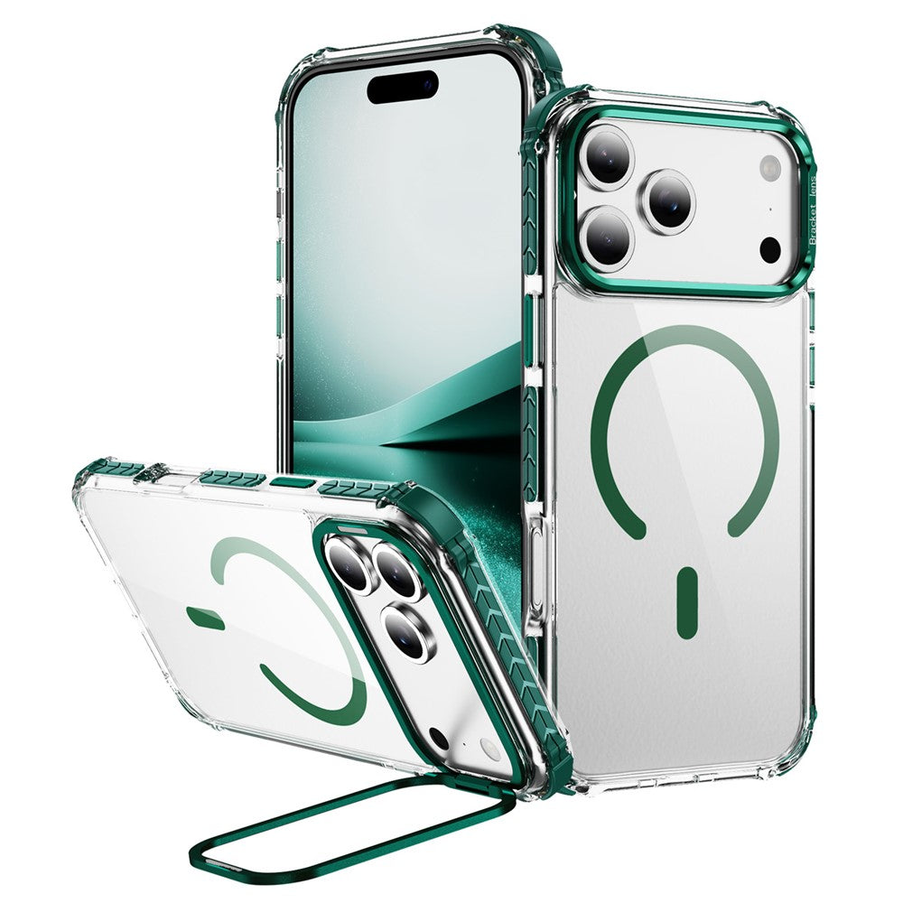 For iPhone 17 Pro Max Clear Phone Case with Lens Kickstand Cover Compatible with MagSafe - Green