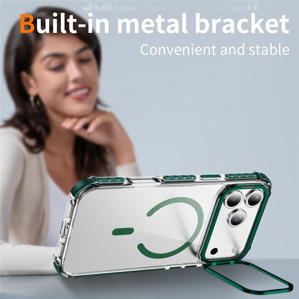 For iPhone 17 Pro Max Clear Phone Case with Lens Kickstand Cover Compatible with MagSafe - Green