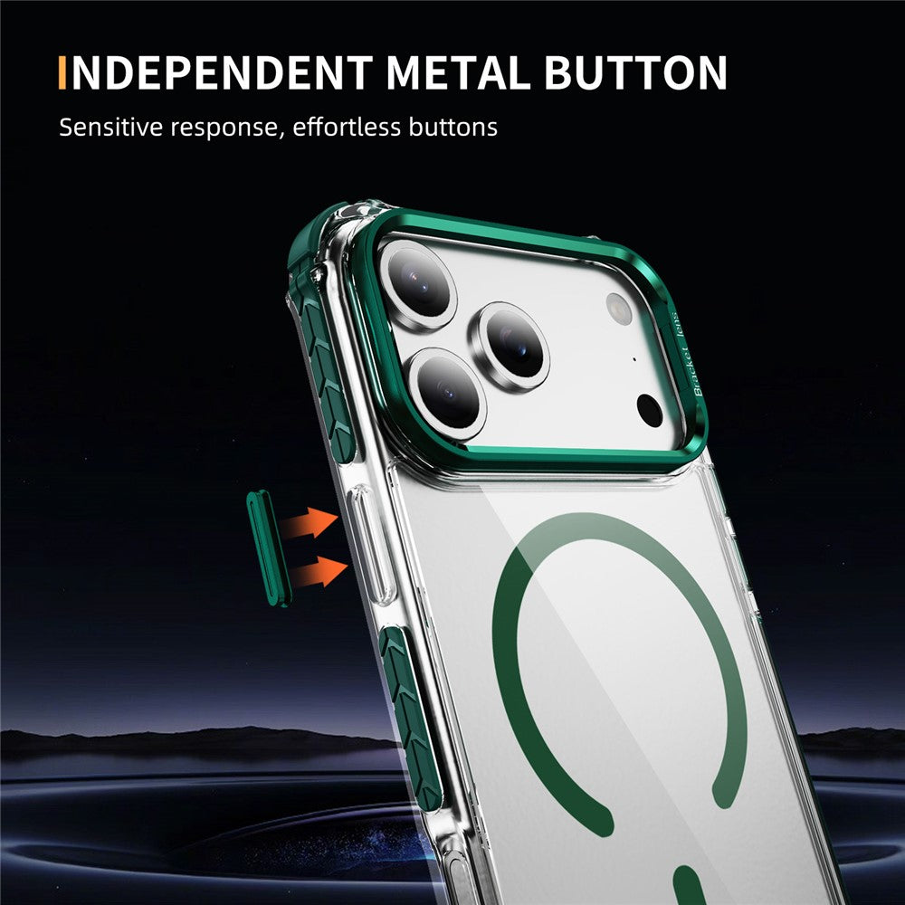 For iPhone 17 Pro Max Clear Phone Case with Lens Kickstand Cover Compatible with MagSafe - Green