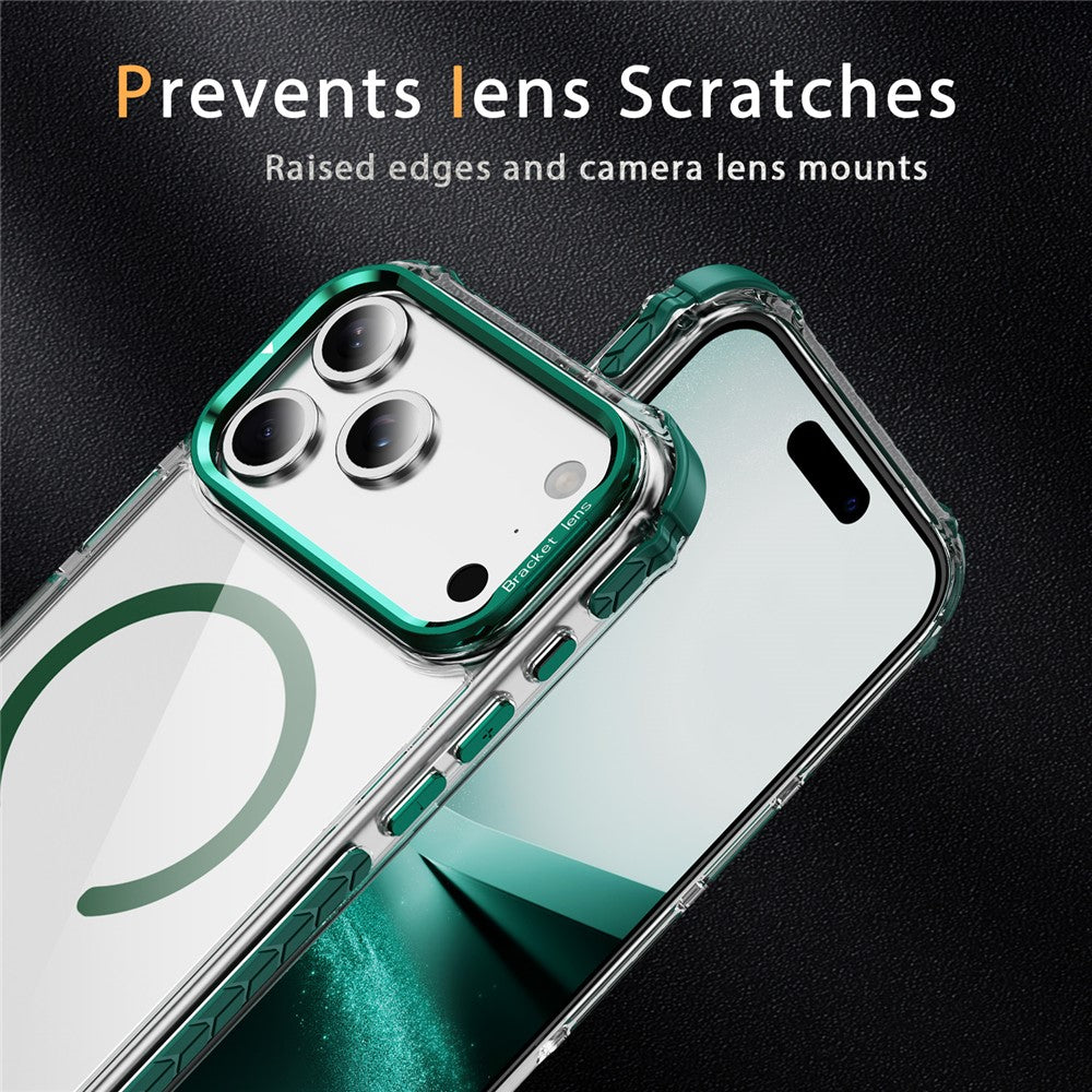 For iPhone 17 Pro Max Clear Phone Case with Lens Kickstand Cover Compatible with MagSafe - Green