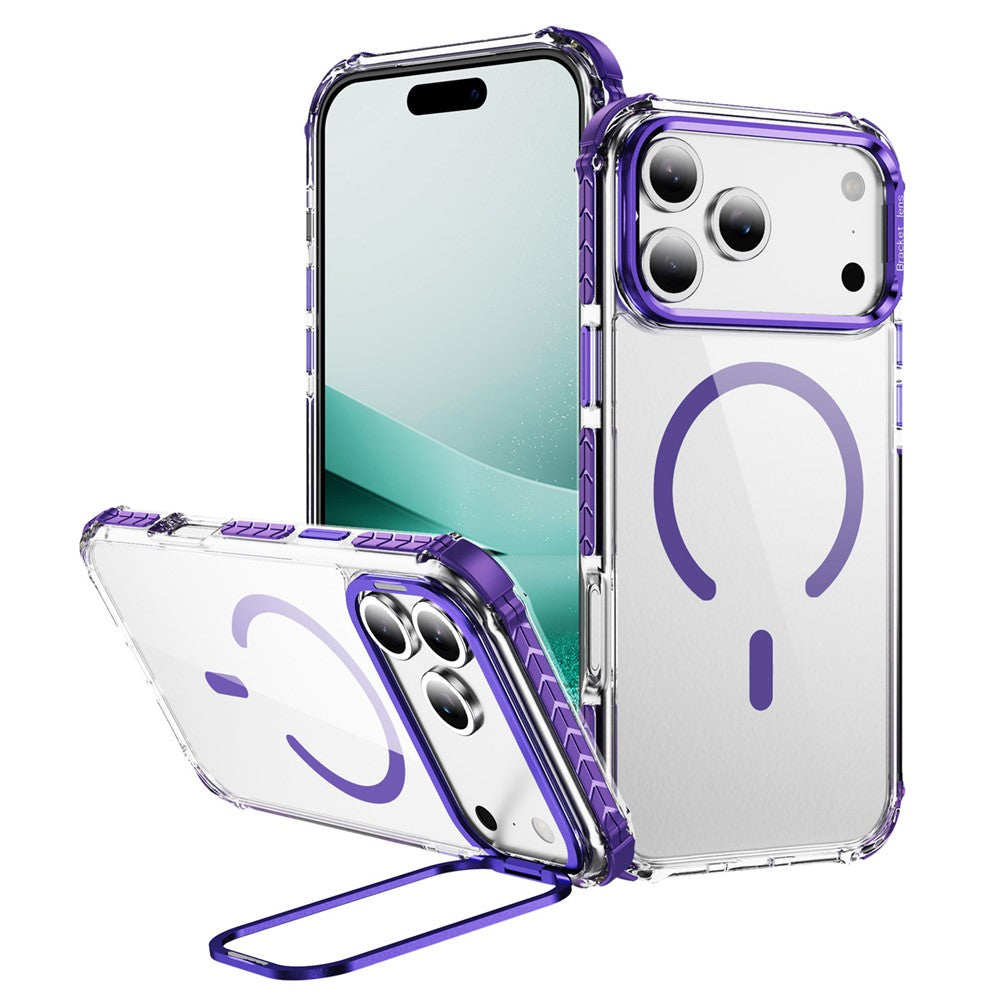 For iPhone 17 Pro Max Clear Phone Case with Lens Kickstand Cover Compatible with MagSafe - Purple