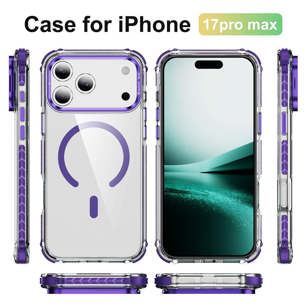 For iPhone 17 Pro Max Clear Phone Case with Lens Kickstand Cover Compatible with MagSafe - Purple