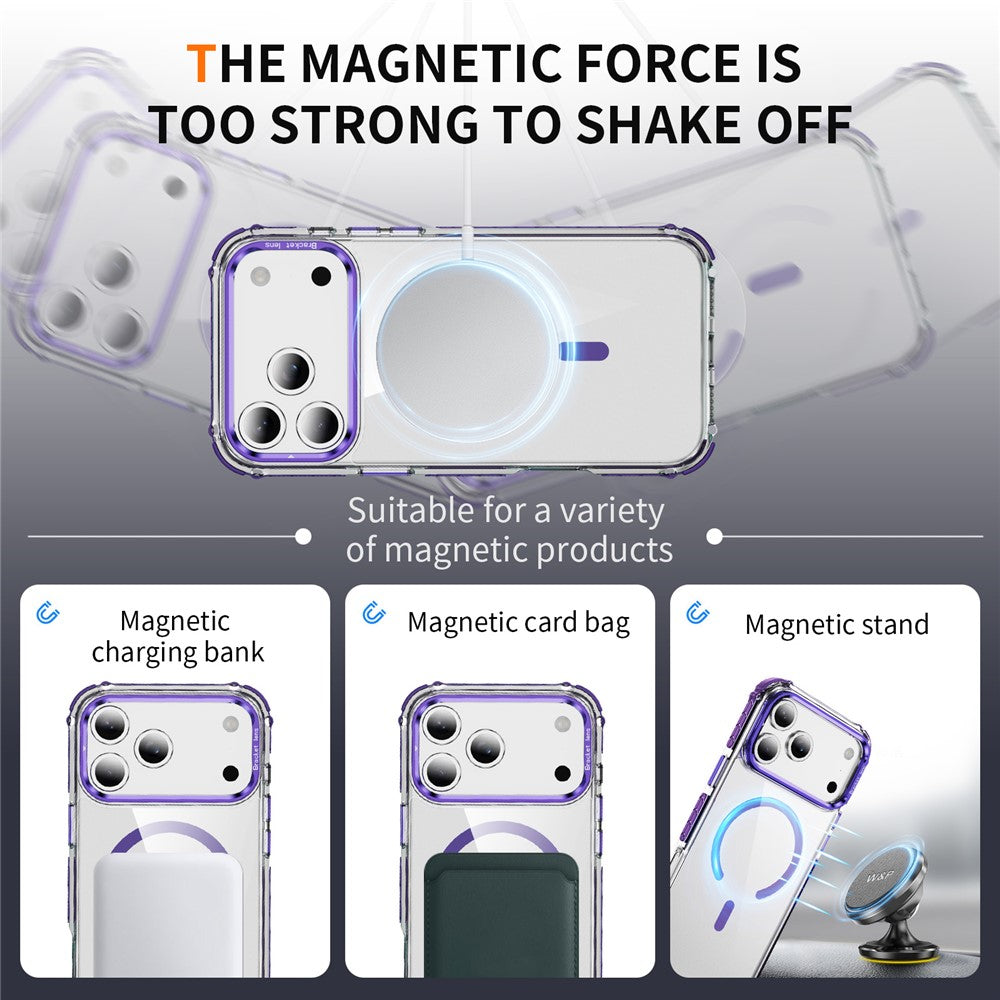 For iPhone 17 Pro Max Clear Phone Case with Lens Kickstand Cover Compatible with MagSafe - Purple