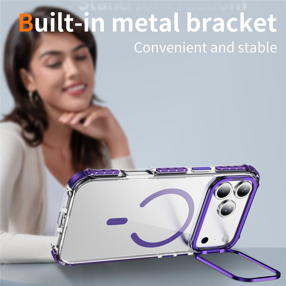 For iPhone 17 Pro Max Clear Phone Case with Lens Kickstand Cover Compatible with MagSafe - Purple