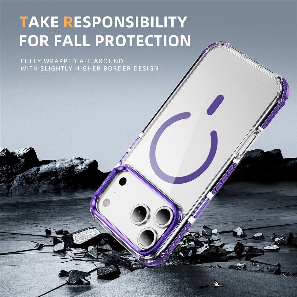 For iPhone 17 Pro Max Clear Phone Case with Lens Kickstand Cover Compatible with MagSafe - Purple