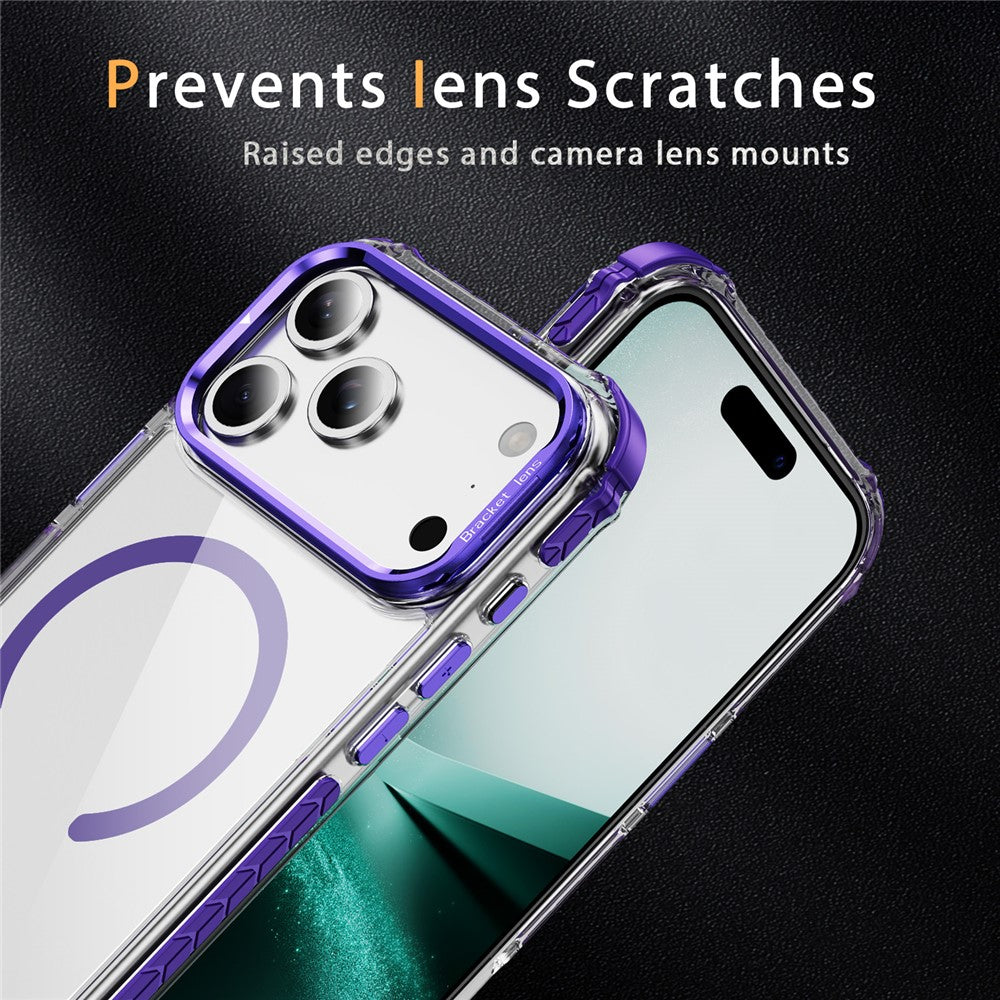 For iPhone 17 Pro Max Clear Phone Case with Lens Kickstand Cover Compatible with MagSafe - Purple