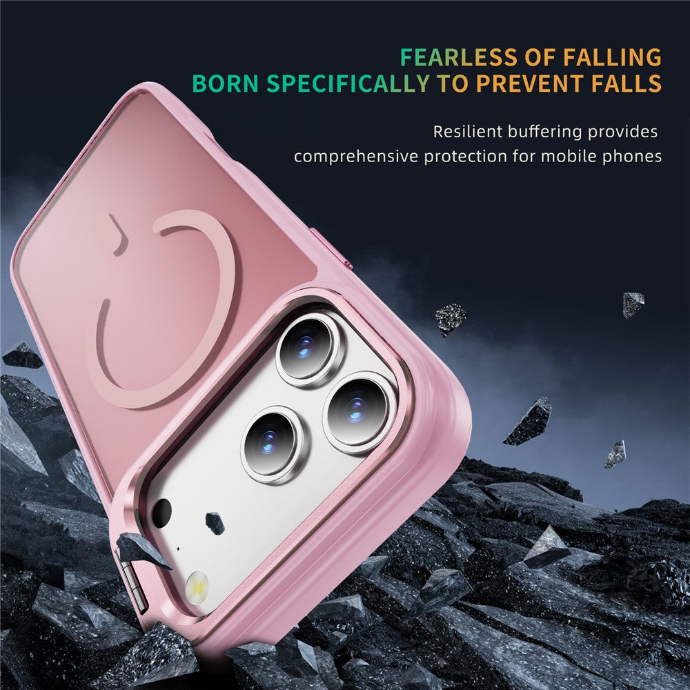 For iPhone 17 Pro Max Magnetic Case with Lens Kickstand Skin-Touch PC + TPU Phone Cover - Transparent Pink