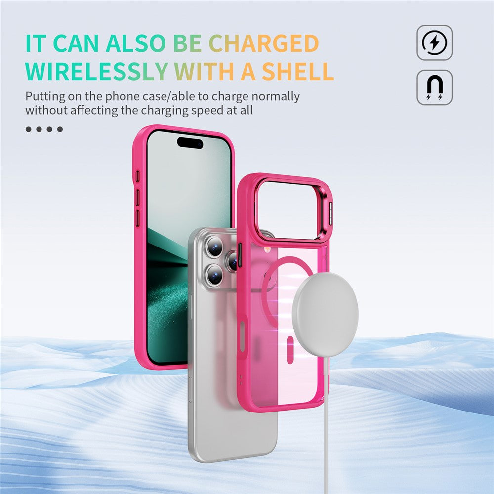 For iPhone 17 Pro Max Magnetic Case with Lens Kickstand Skin-Touch PC + TPU Phone Cover - Pink