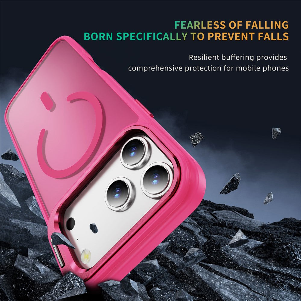 For iPhone 17 Pro Max Magnetic Case with Lens Kickstand Skin-Touch PC + TPU Phone Cover - Pink