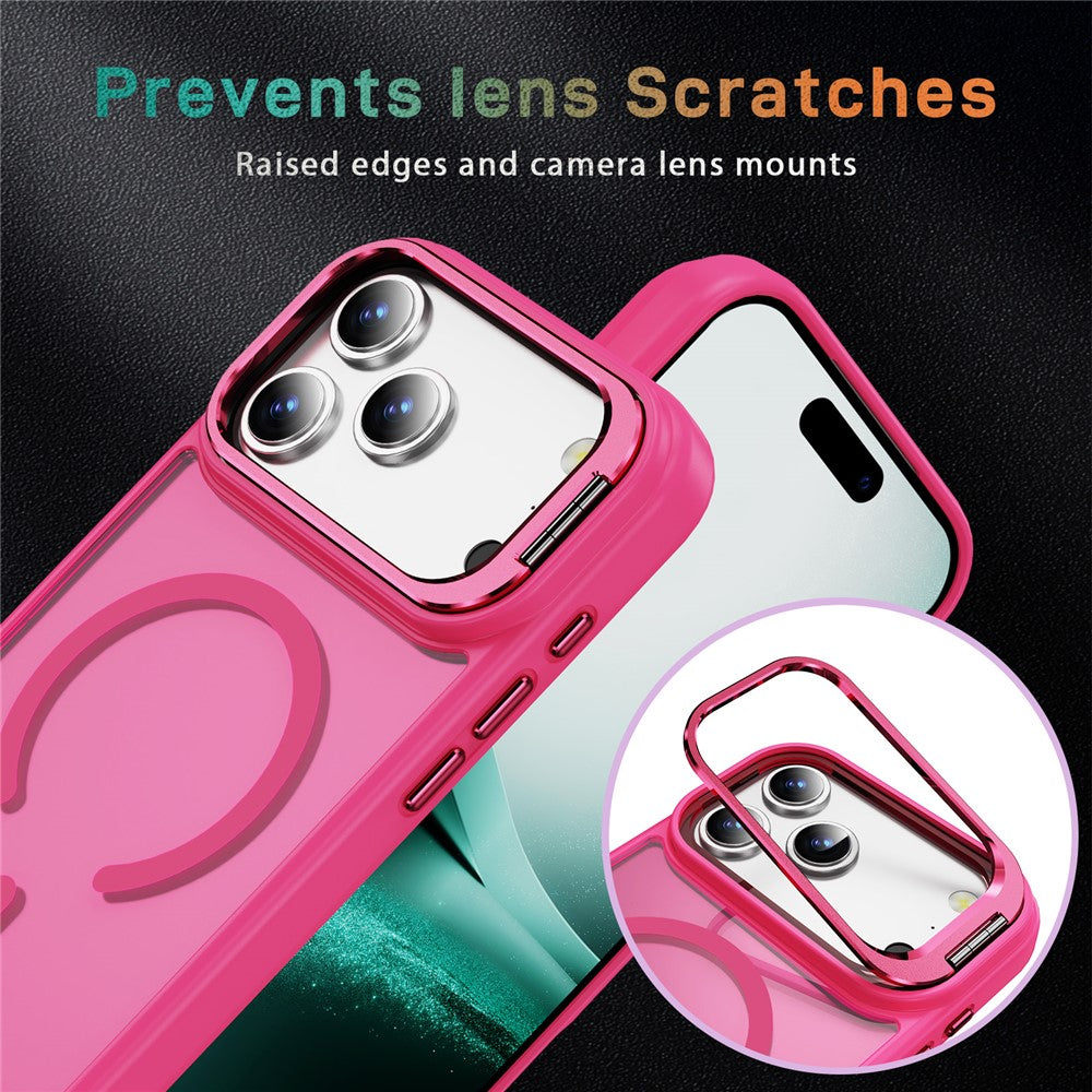 For iPhone 17 Pro Max Magnetic Case with Lens Kickstand Skin-Touch PC + TPU Phone Cover - Pink