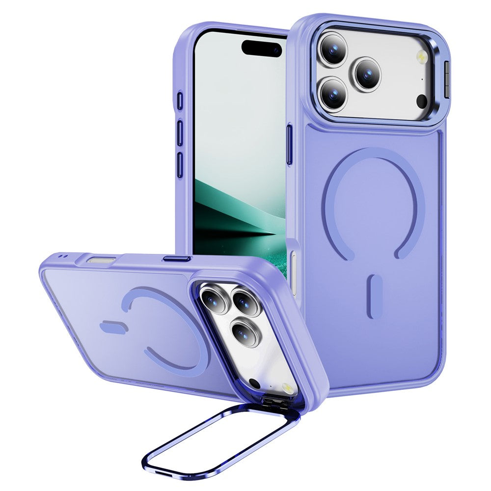 For iPhone 17 Pro Max Magnetic Case with Lens Kickstand Skin-Touch PC + TPU Phone Cover - Light Purple