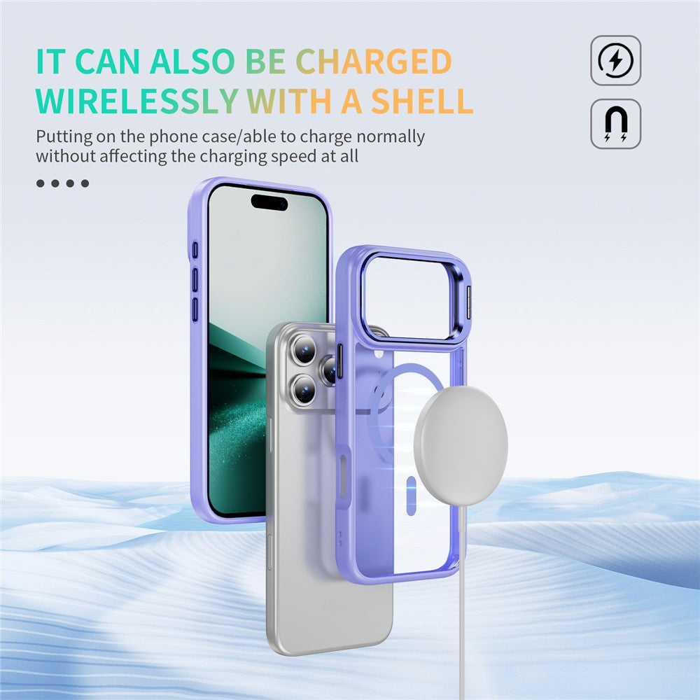 For iPhone 17 Pro Max Magnetic Case with Lens Kickstand Skin-Touch PC + TPU Phone Cover - Light Purple