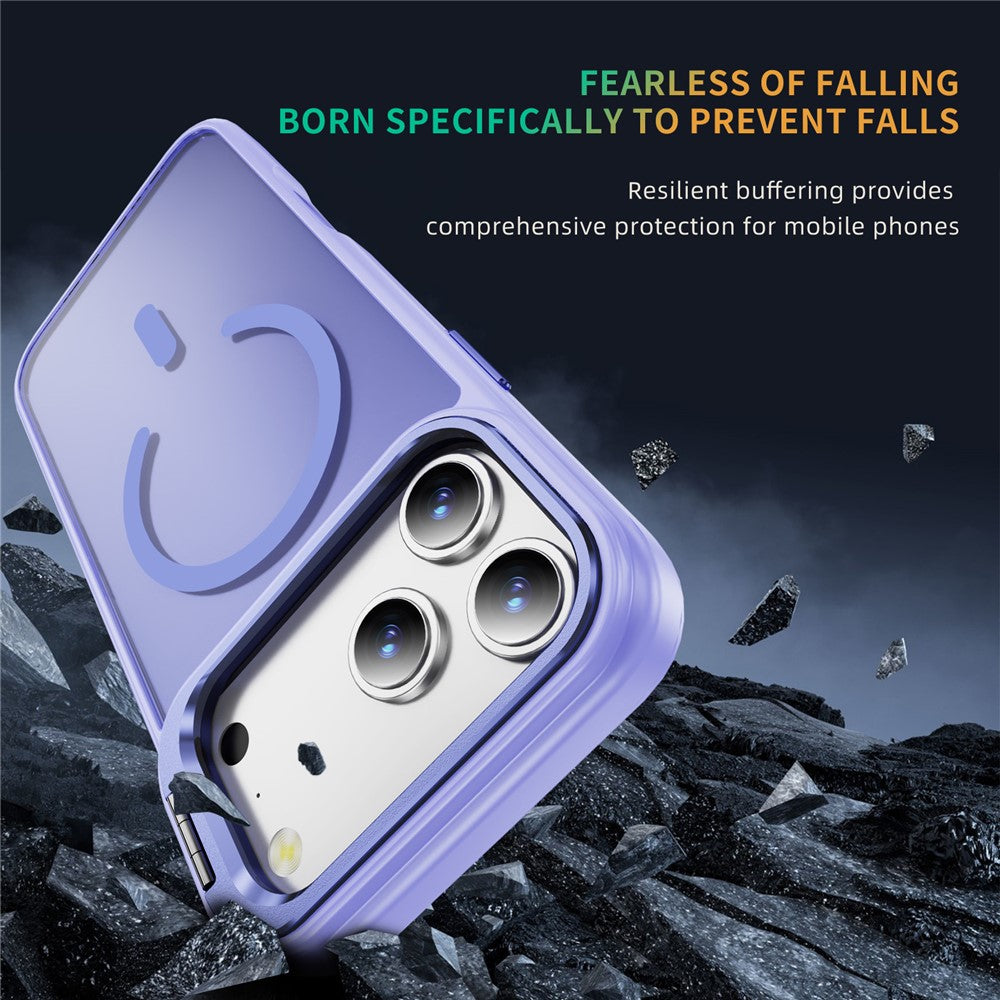 For iPhone 17 Pro Max Magnetic Case with Lens Kickstand Skin-Touch PC + TPU Phone Cover - Light Purple