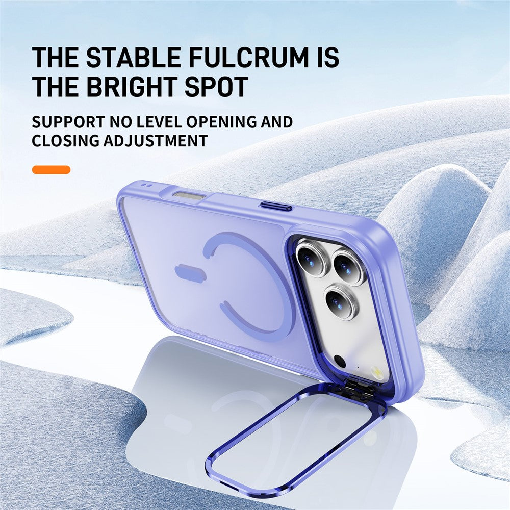 For iPhone 17 Pro Max Magnetic Case with Lens Kickstand Skin-Touch PC + TPU Phone Cover - Light Purple