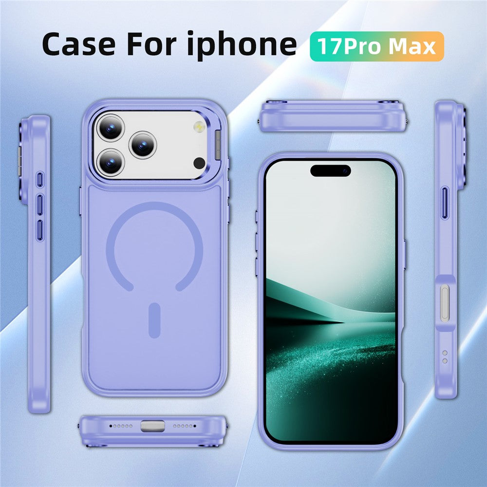 For iPhone 17 Pro Max Magnetic Case with Lens Kickstand Skin-Touch PC + TPU Phone Cover - Light Purple