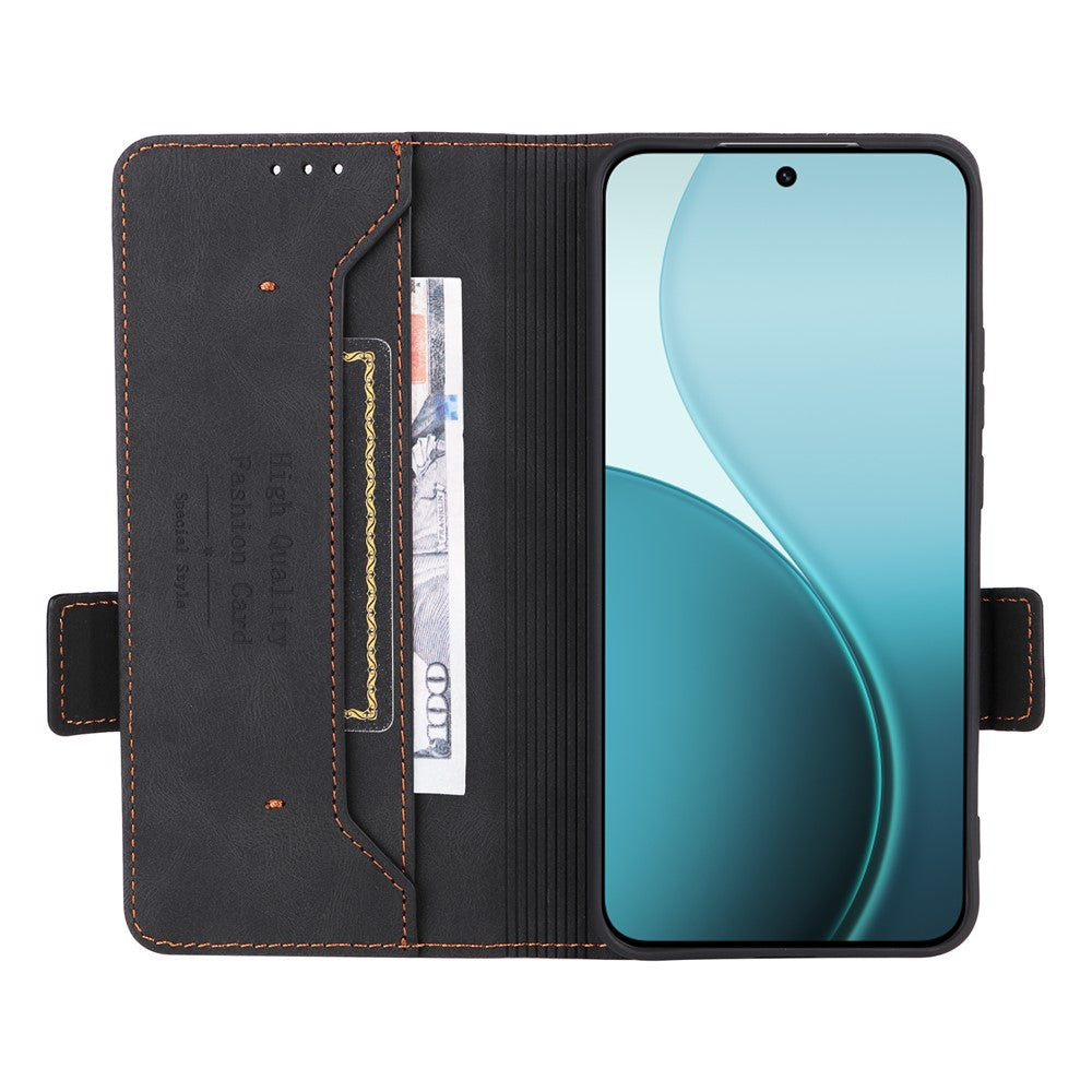 For Oppo Reno14 Pro 5G (Global) Case Leather Wallet Flip Phone Cover with Hardware Decor - Black