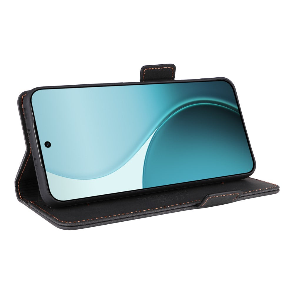 For Oppo Reno14 Pro 5G (Global) Case Leather Wallet Flip Phone Cover with Hardware Decor - Black