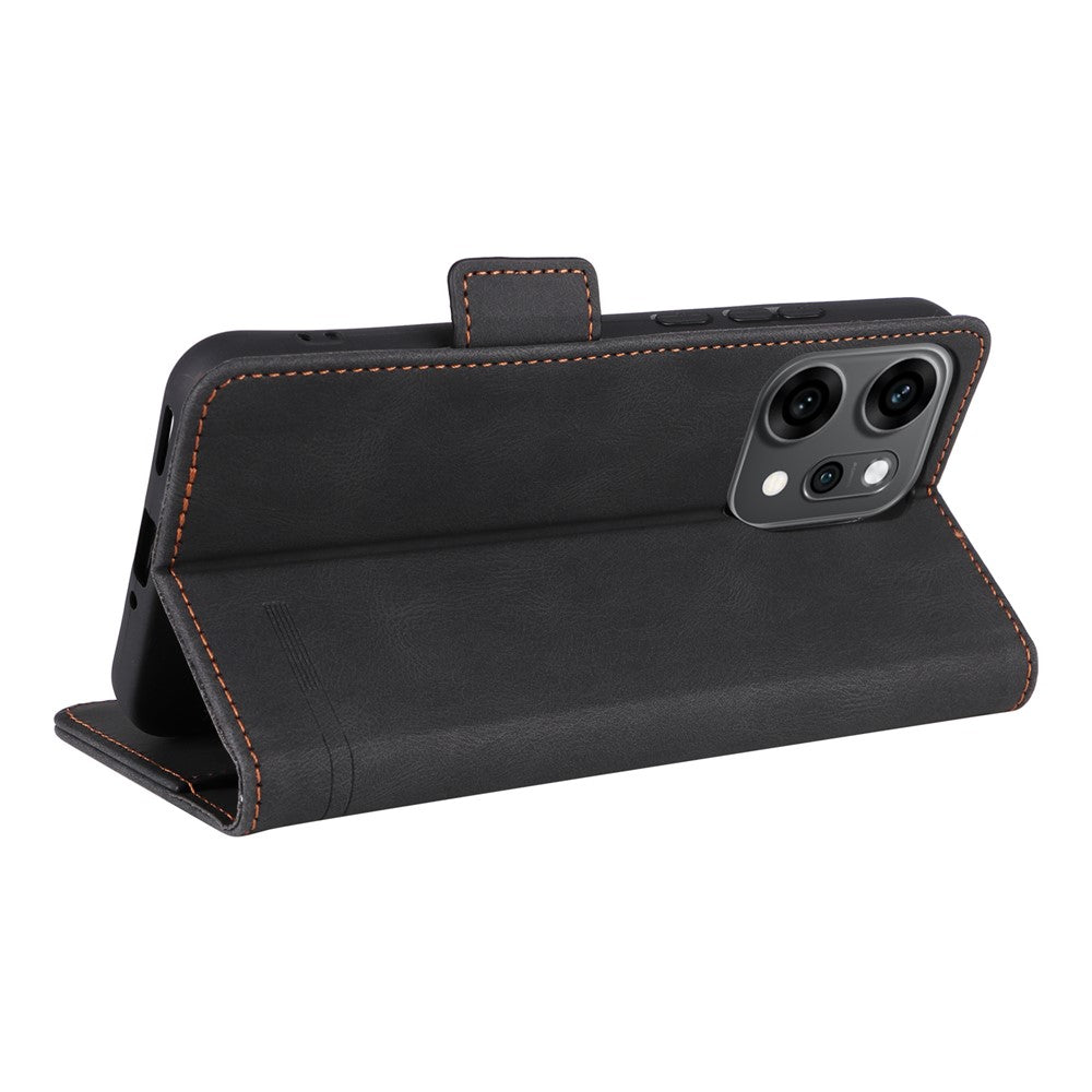 For Oppo Reno14 Pro 5G (Global) Case Leather Wallet Flip Phone Cover with Hardware Decor - Black