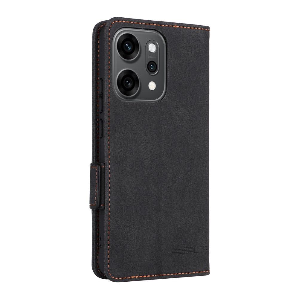 For Oppo Reno14 Pro 5G (Global) Case Leather Wallet Flip Phone Cover with Hardware Decor - Black