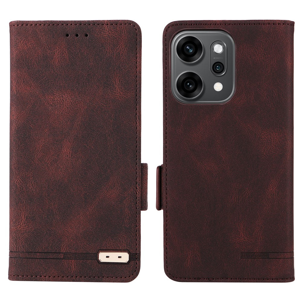 For Oppo Reno14 Pro 5G (Global) Case Leather Wallet Flip Phone Cover with Hardware Decor - Coffee