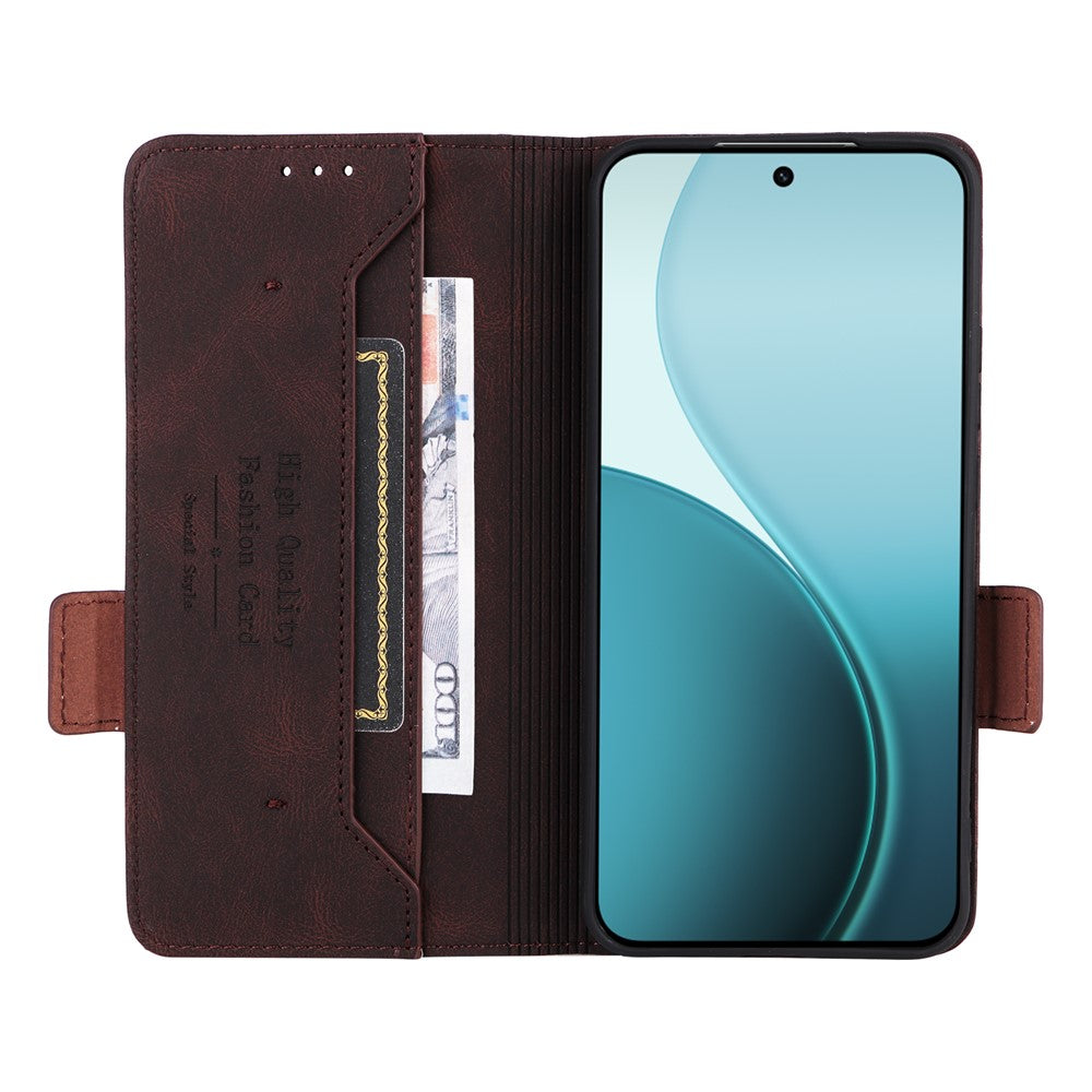 For Oppo Reno14 Pro 5G (Global) Case Leather Wallet Flip Phone Cover with Hardware Decor - Coffee