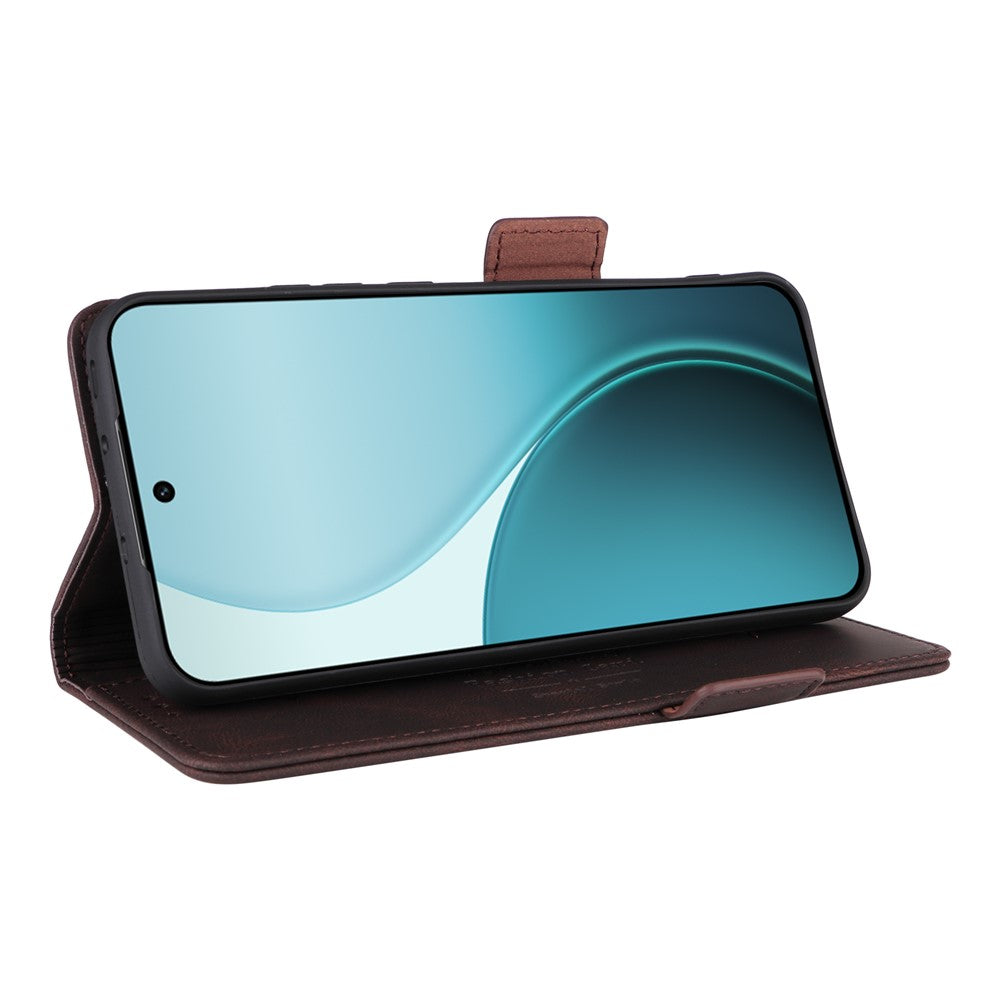 For Oppo Reno14 Pro 5G (Global) Case Leather Wallet Flip Phone Cover with Hardware Decor - Coffee