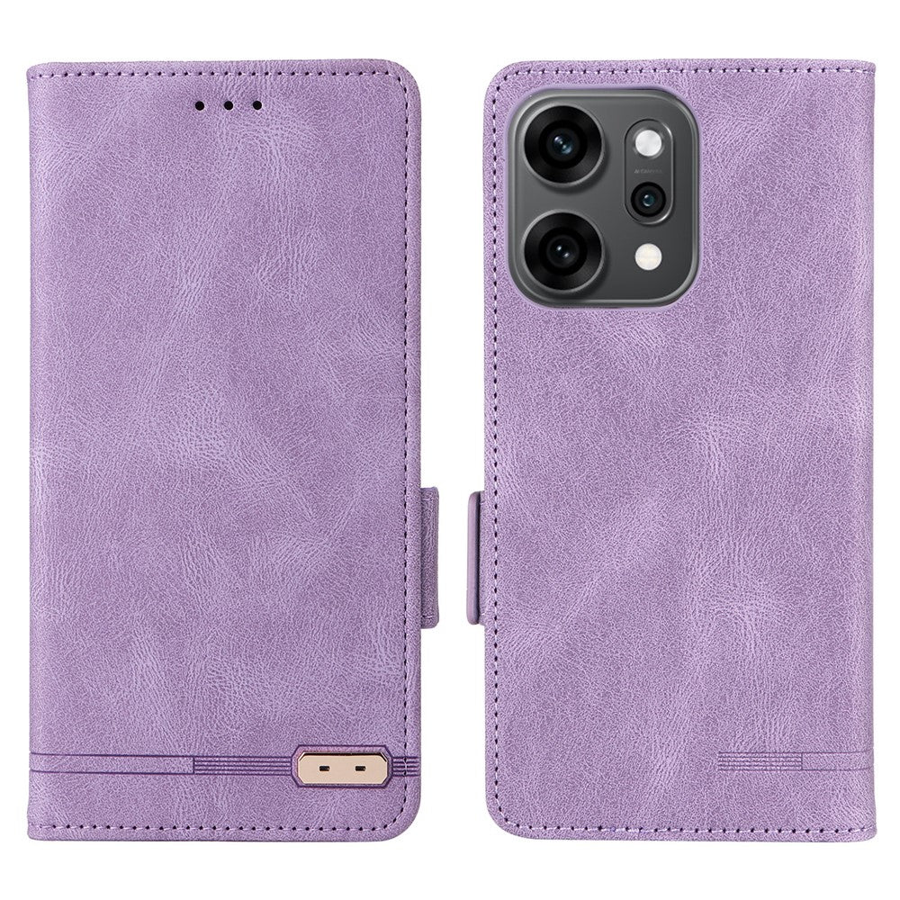 For Oppo Reno14 Pro 5G (Global) Case Leather Wallet Flip Phone Cover with Hardware Decor - Purple