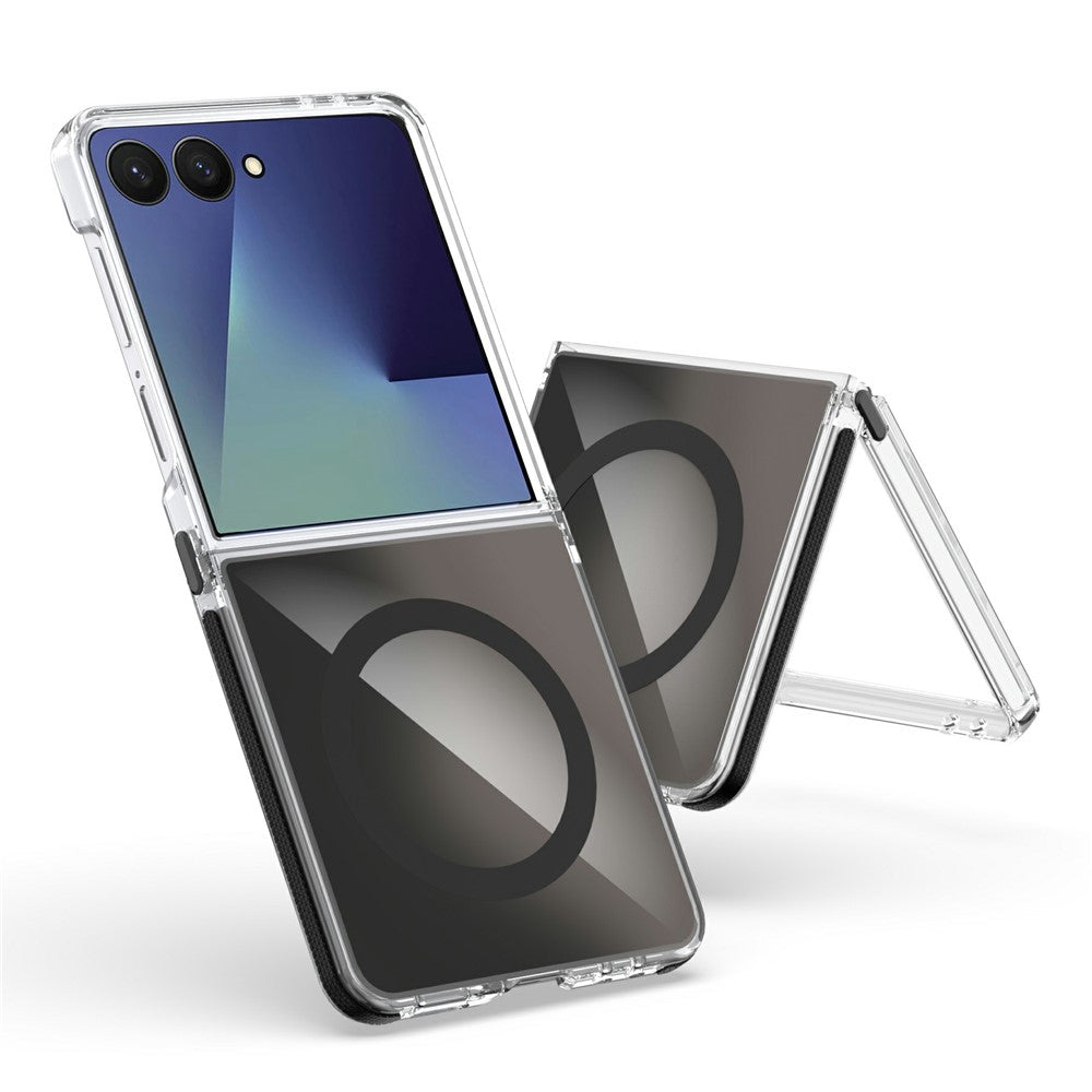 For Samsung Galaxy Z Flip7 5G Case Compatible with MagSafe Color Changing TPU Acrylic Phone Back Cover - Black