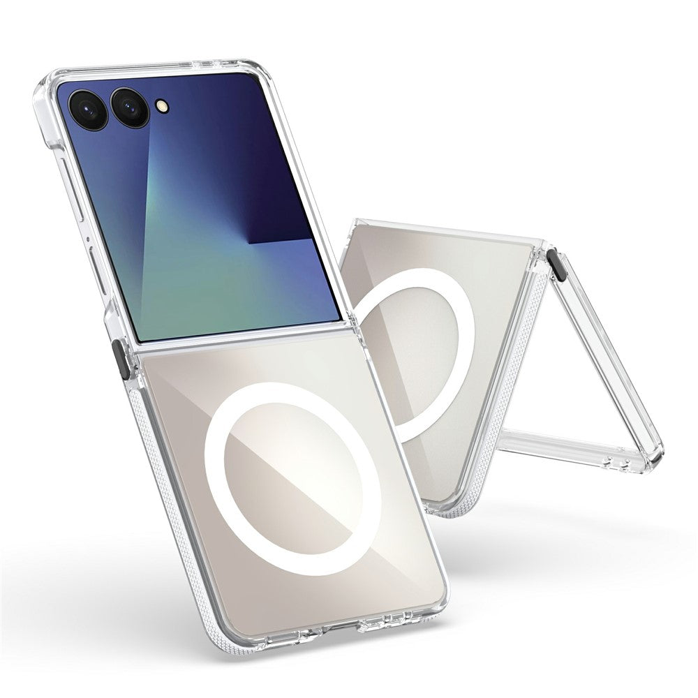 For Samsung Galaxy Z Flip7 5G Case Compatible with MagSafe Color Changing TPU Acrylic Phone Back Cover - White