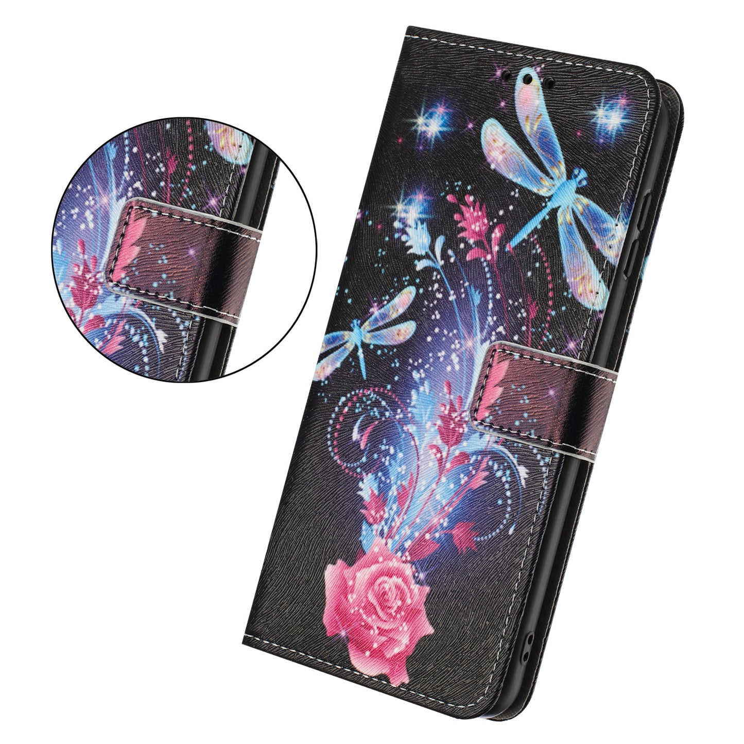 For Oppo Reno14 Pro 5G (China) / Oppo Reno14 Pro 5G (Global) Wallet Case Pattern Printing PU Leather Phone Cover with Lanyard - Dragonfly